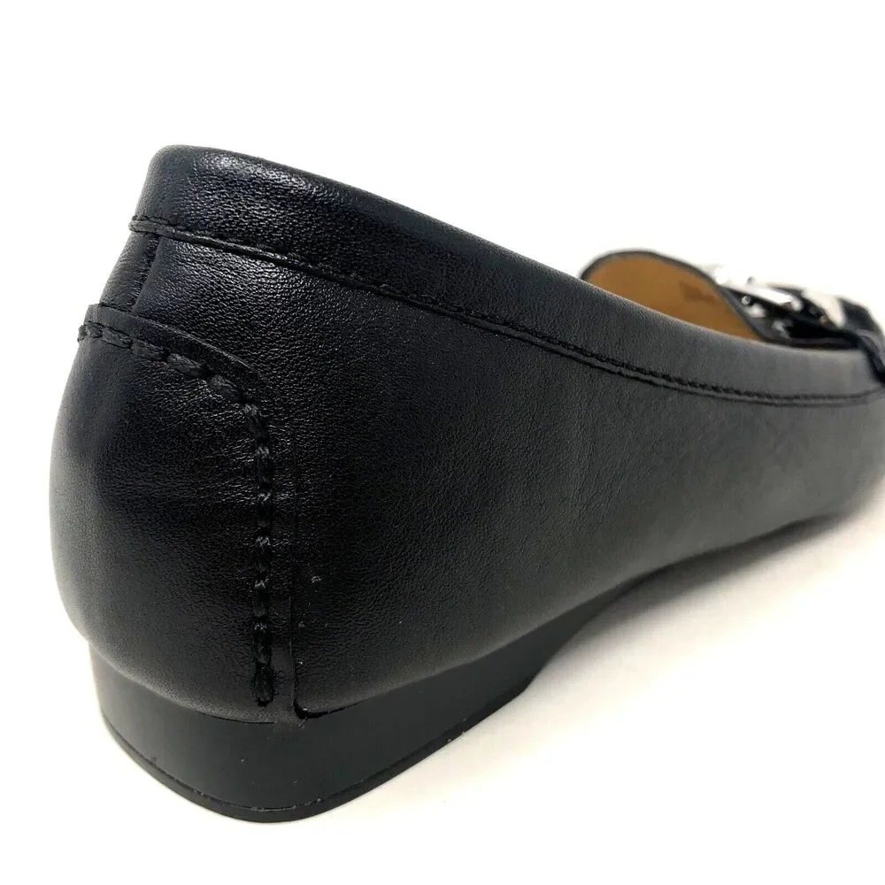 Michael Kors Lillian Loafer Womens Size 6 Black Leather Signature Silver MK Moc
